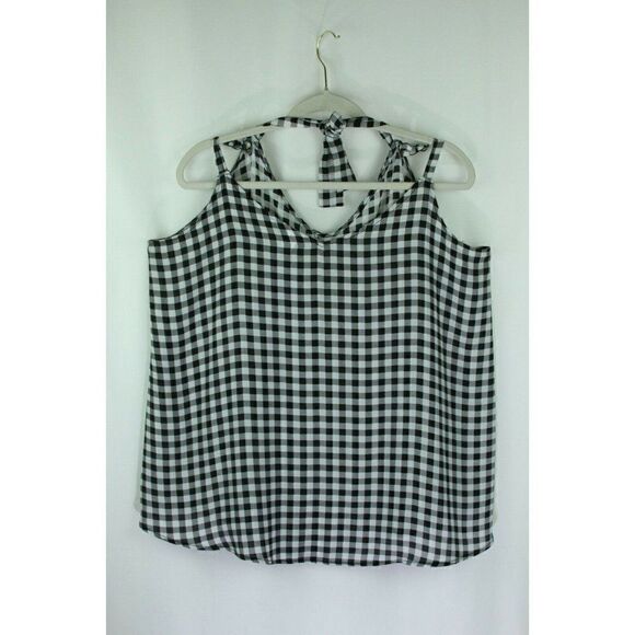 Torrid Top 2X Black White Gingham Checks Halter Sleeveless Adjustable Straps - Picture 2 of 7